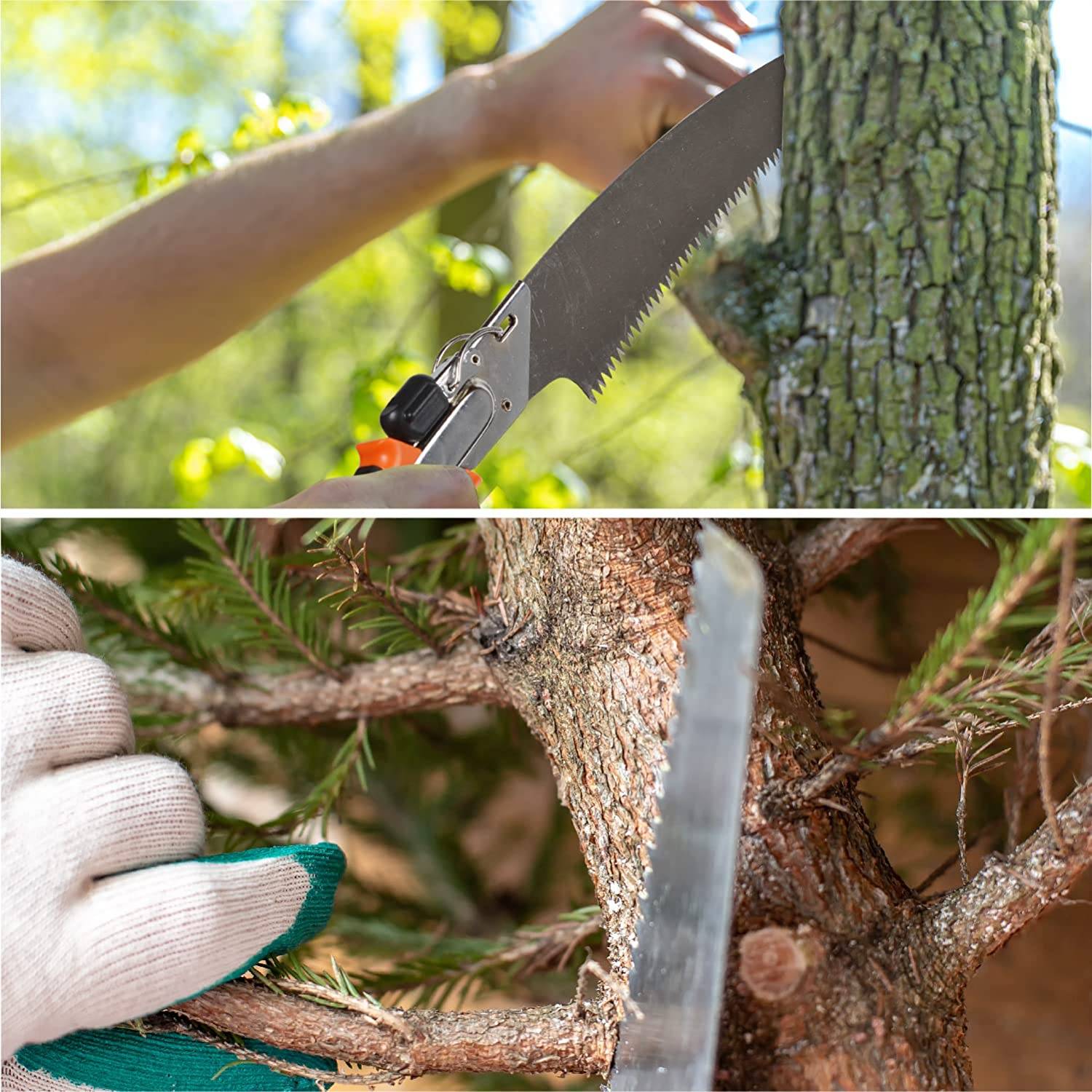 AugTouf Razor Tooth Pruning Saw with Sheath, 14 Inch Curved Blade for Wood Camping, Dry Wood Pruning