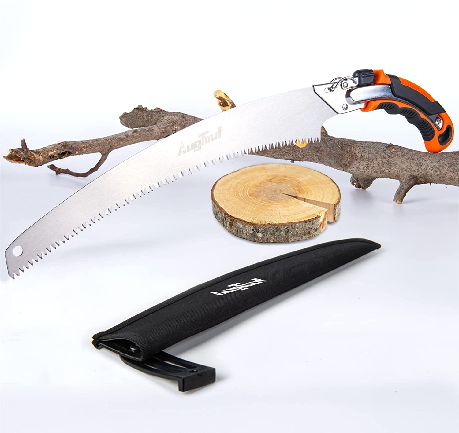 AugTouf Razor Tooth Pruning Saw with Sheath, 14 Inch Curved Blade for Wood Camping, Dry Wood Pruning